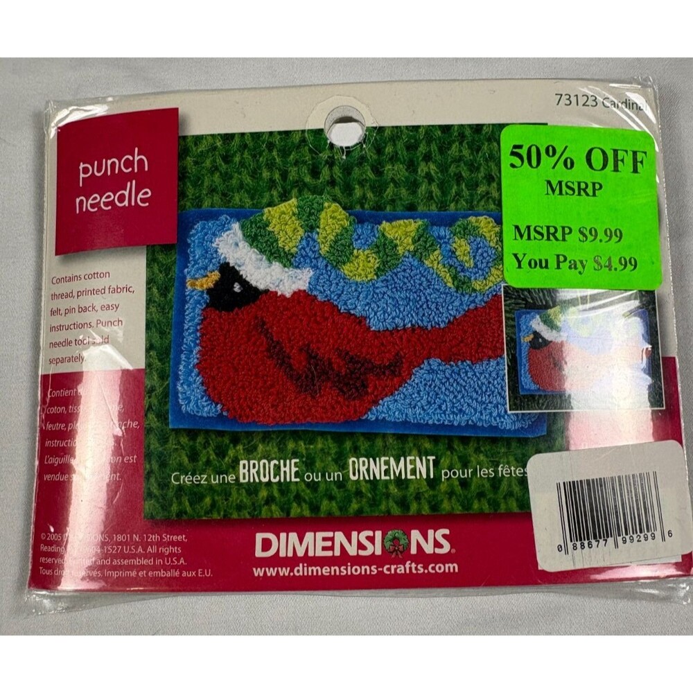 Dimensions Cardinal Punch Needle Kit 73123 Christmas Bird Ornament Sealed 2005